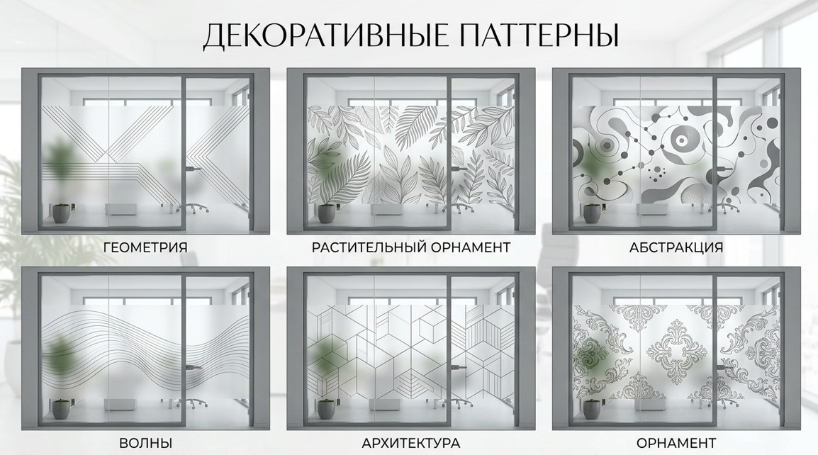 Коллекция декоративных паттернов для офисных перегородок - геометрия, орнаменты, абстракция