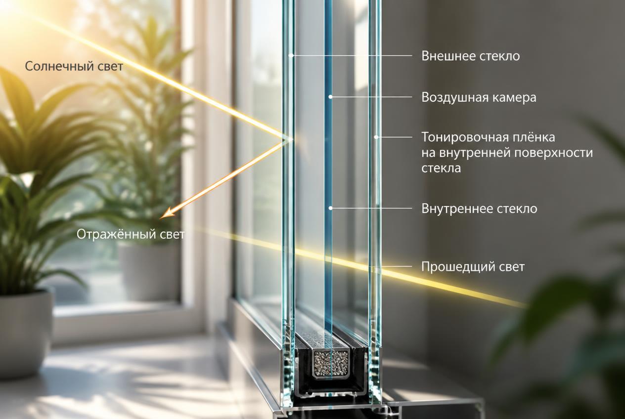 Устройство стеклопакета и тонировка